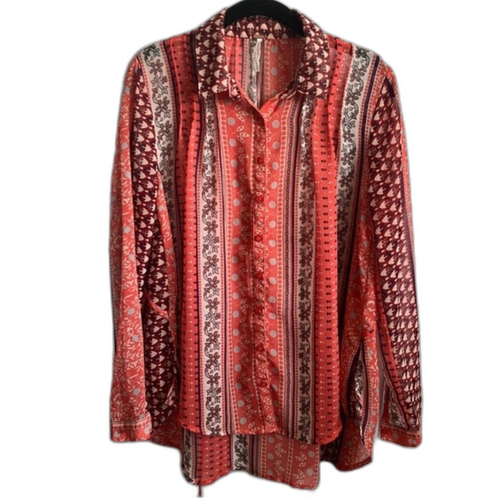 Free People Moonlight Miles Sheer Floral Print Button Down size XS